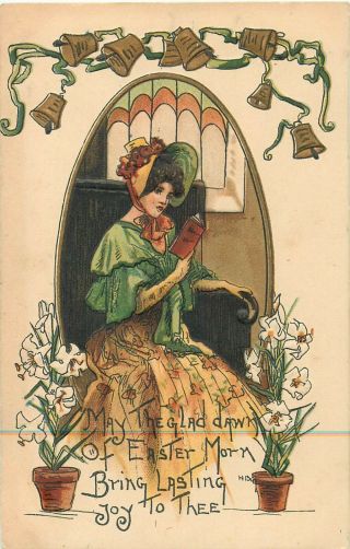 Happy Easter - Artist Signe - H.  B.  G.  - Woman Pray Vintage Embossed Postcard View