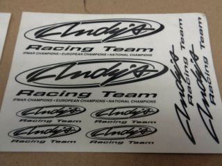 ANDYS RC VINTAGE DECALS STICKER SHEET PAINTED BODIES 1/10 1/8 RC10 RC83.  2 RC10GT 2