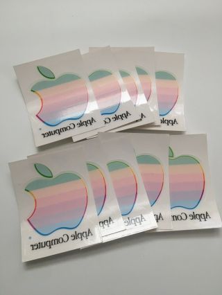 5 X Vintage Apple Computer Rainbow Logo Window Cling Decal Mac Collectible