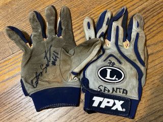 Carlos Santana Game Signed Tpx Batting Gloves Indians All Star Auto