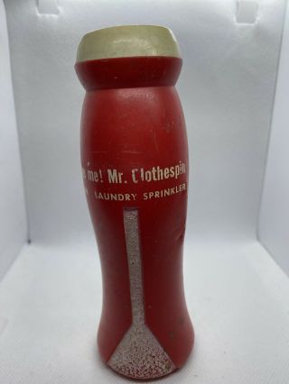 Vtg Red Laundry Mr.  Clothespin Squeeze Me Laundry Sprinkler Plastic Bottle