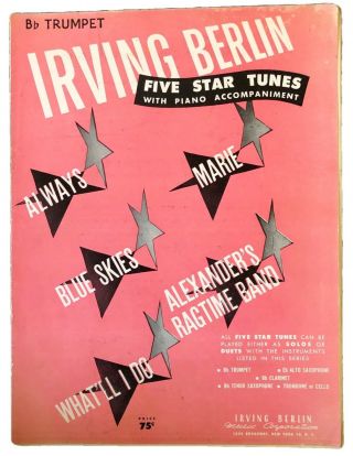 Vintage 1925 Sheet Music Five Great Irving Berlin Songs Bb Trumpet 5 Star Tunes