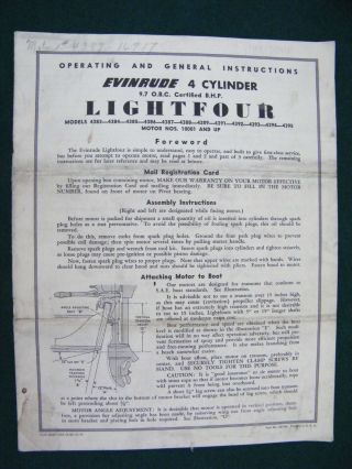 Vintage Evinrude Elto Lightfour Operating & Instructions Outboard Motor