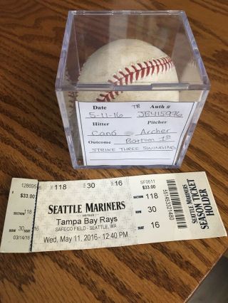 Seattle Mariners Game Ball Robinson Cano Batting Chris Archer Pitching 2016