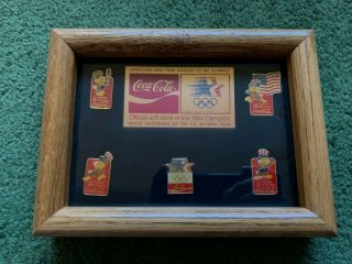 Vintage 1984 Olympics Coca Cola Framed Pin Set Of 5