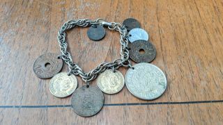 Vintage Coro Foreign Coin Charm Bracelet Mexico India & More