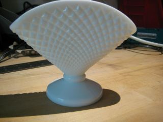 Vintage Westmoreland White Milk Glass Fan Vase Hobnail App.  5 " High