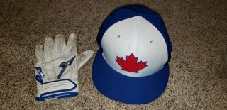 Jonathan Davis Toronto Blue Jays Game Batting Glove & Game Issued Hat Mlb