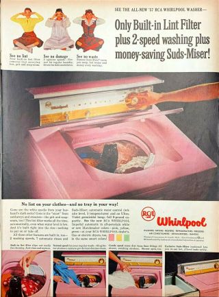 Vintage 1957 Pink Whirlpool Imperial Washing Machine Print Ad Advertisement