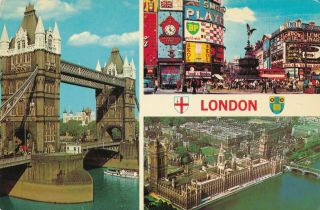 Vintage Postcard 1970s Westminster Abbey London Tower Bridge Piccadilly Circus