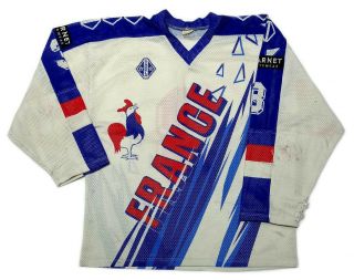 1988 - 93 Tackla France National Olympic Hockey Team Iihf Game Worn Jersey Xl