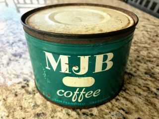 Vintage Mjb Coffee Can Tin With Lid Regular Grind San Francisco