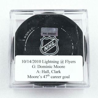 2010 - 11 Dominic Moore Tampa Bay Lightning Game - Goal - Scored Puck - 47th Goal