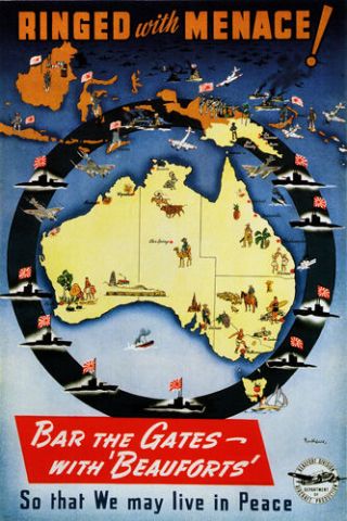 Australia Ringed With Menace Ww2 War Propaganda Poster 24x36 Rare Vintage