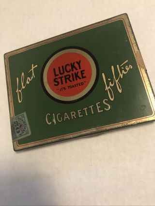 Vintage Lucky Strike Flat Fifties Cigarettes Metal Tin American Tobacco Company