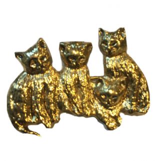 Vintage Gold Tone Four Cats In A Row Pin Brooch,  Kittens,  Figural