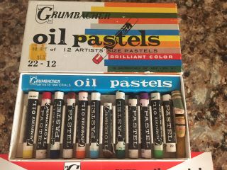 Vintage Grumbacher Oil Pastels Set Of 12 Artists Size 22 - 12