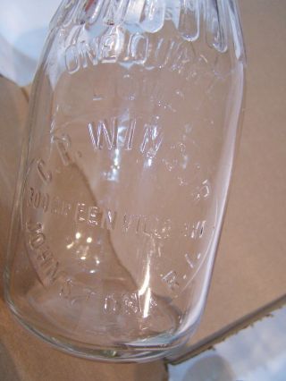 Vintage Embossed Glass Milk Bottle WINDSOR DAIRY Farm Johnston RI QUART 3