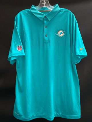 Tom Garfinkle Miami Dolphins Team Issued Teal Dri - Fit Nike Polo Sz - X - Large