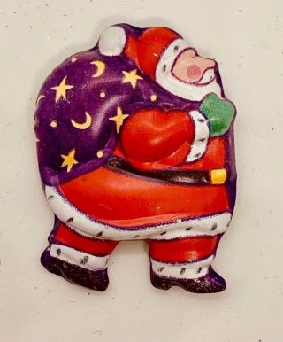 Vintage Silver Tone Tin Enamel Christmas Santa Clause St Nick Brooch Pin Jewelry