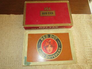 Vtg 2 Cigar Boxes - Red Dot & Roi - Tan