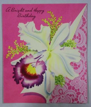 Vintage Bright And Happy Birthday Card With Iris And Plastic Image Pane