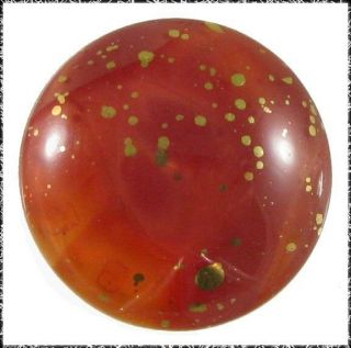 Vintage Red Moonglow Glass Button W/ Spattered Gold Luster,  Backmarked