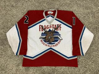 Vintage 1997 - 99 Flagstaff Mountaineers Wshl Hockey Jersey Game Worn Fight Strap