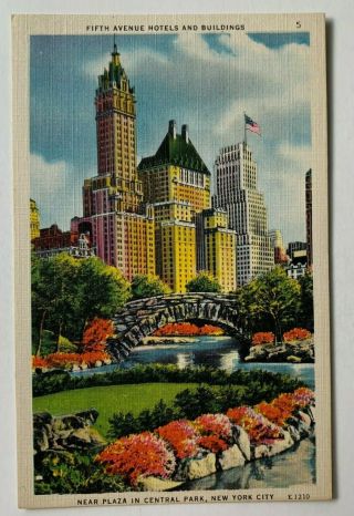 Ny Postcard York City Fifth 5th Avenue Hotel And Buildings Vintage Linen