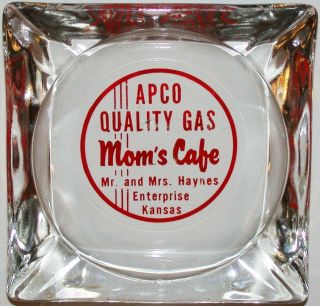 Vintage Glass Ashtray Apco Quality Gas Oil Moms Cafe Haynes Enterprise Kansas