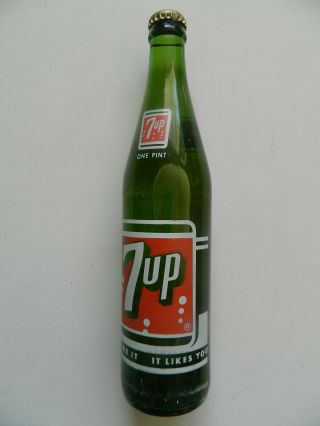 Vintage 7 - Up Soda Pop Full 16 Oz.  Bottle Pint You Like It Likes You
