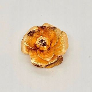 Vintage Gold Tone Rose Flower Brooch Pin Jewelry