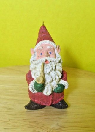 Vintage 1989 Hallmark Christmas Ornament Old World Gnome Santa Smoking Pipe