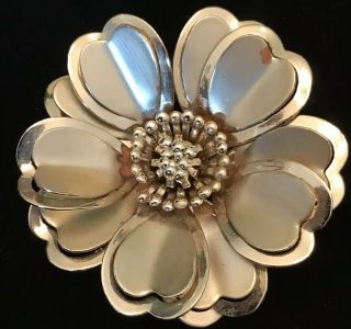 Vintage Large Costume Silver Tone Flower Brooch Pin