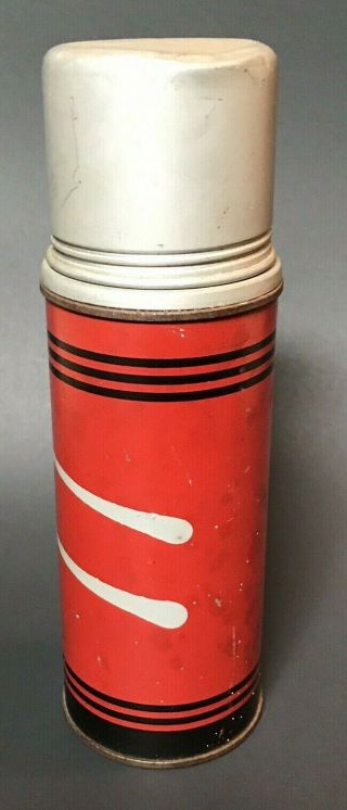 Vintage Metal American Thermos Bottle Co.  Red Black Icy - Hot Made In Usa 8.  5 Inch