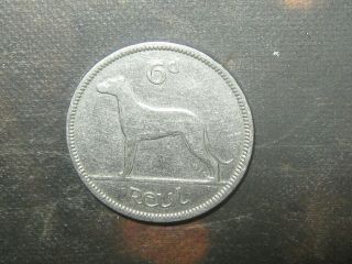 Vintage Antique 1928 Silver Color Celtic Ireland Irish /harp 6 Pence Dog Coin