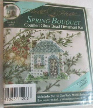 1991 Vintage Mill Hill Spring Bouquet Counted Glass Bead Ornament Kit Cottage