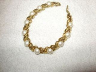 Vintage Napier Gold Tone Bracelet Faux Pearl Bracelet