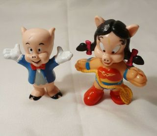 Vintage 1990 Warner Bros Looney Tunes Porky Pig Pvc Toy Figure 2 " W/ Petunia