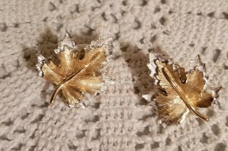 Sarah Coventry Signed Two Tone Maple Leaves Clip Earrings Vintage Jewelry