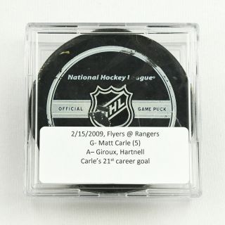 2008 - 09 Matt Carle Philadelphia Flyers Game - Goal - Scored Puck - Giroux Ast.