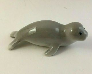 Vintage Porcelain Gray Seal Pup Small Figurine Omc Japan 4 " Long