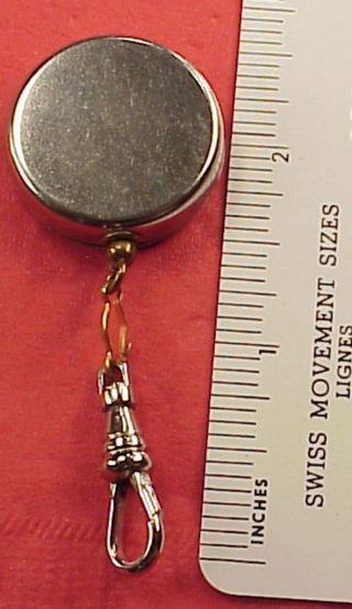 Vintage Nickel Retractable Chain Button Eyeglass Holder Pin Key Watch Dodad