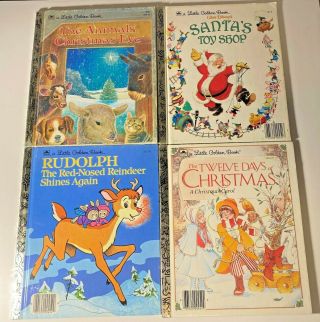 4 Vintage Christmas Golden Books: Rudolph,  Christmas Carol,  Santa,  Animals