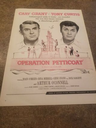 1959 Vintage Print Ad Movie Operation Petticoat.  Cary Grant