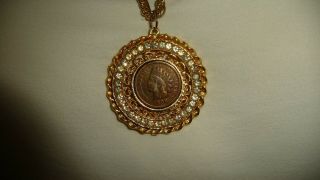 95 Vtg Costume Necklace Gold Tone Chain W 1898 Indian Head Penny Pendant