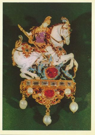 Vintage Ddr Postcard - Grunes Gewolbe - Pendant St.  George Precious Stone Pearls
