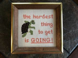 Vintage Turtle Cross Stitch Framed The Hardest Thing To Get Is Going
