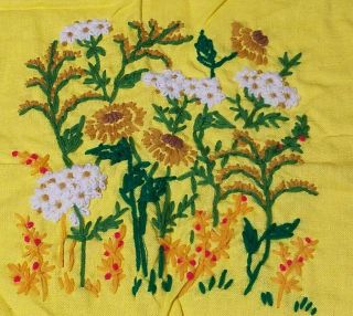 Vintage Wool Crewel Work Embroidery Picture Finished Daisies Floral For Crafts