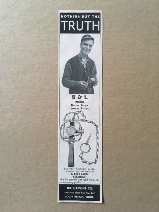 1962 Blake & Lamb Traps " Nothing But The Truth " Print Ad 2 3/8 " X10 3/8 "